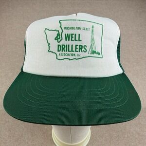 Vintage Washington State Well Drillers Association Trucker Hat L Green White